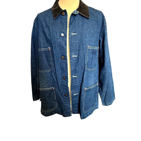 VTG 80s Dickies Denim Chore Coat Mens XL 52 Blue Jean Jacket Western Boho Indie - Picture 1 of 9